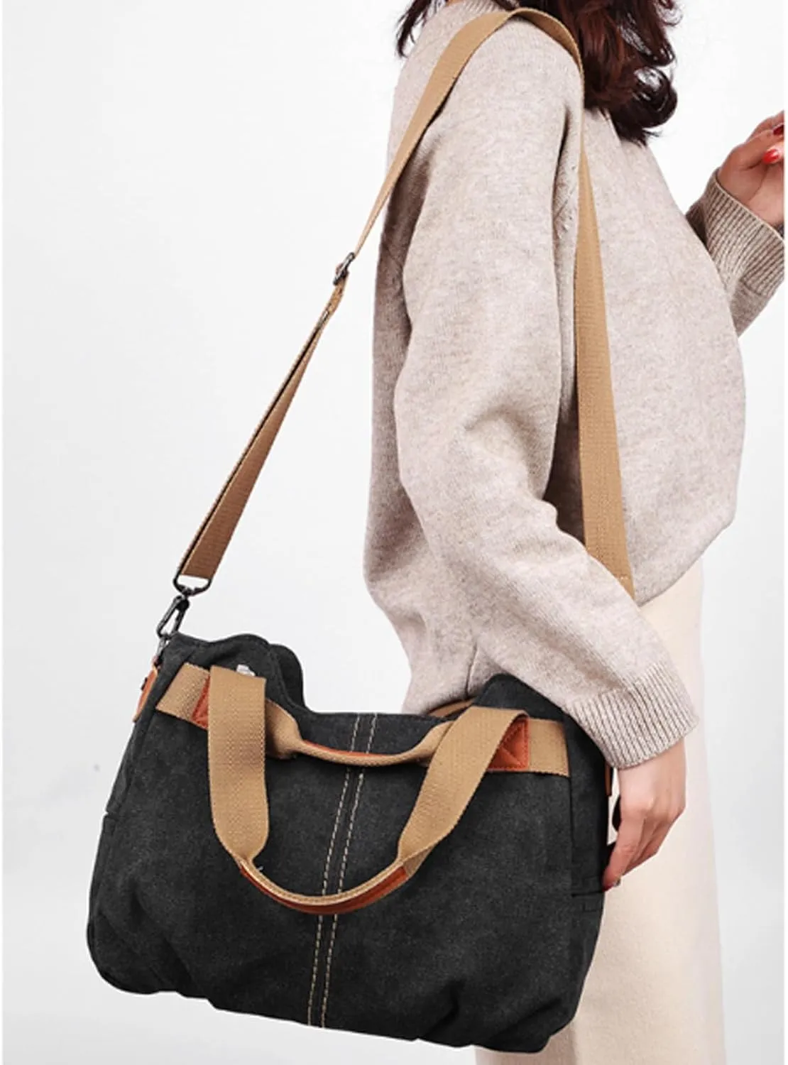 Women Retro Top Handle Satchel Tote Purse Canvas Hobo Handbag Zipper Shoulder Crossbody Bags Rose