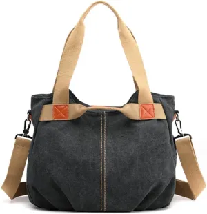 Women Retro Top Handle Satchel Tote Purse Canvas Hobo Handbag Zipper Shoulder Crossbody Bags Rose