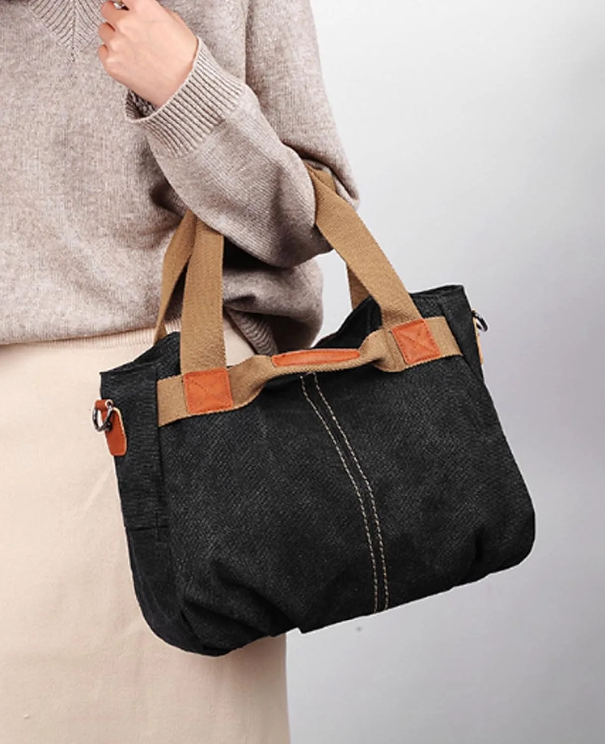 Women Retro Top Handle Satchel Tote Purse Canvas Hobo Handbag Zipper Shoulder Crossbody Bags Rose