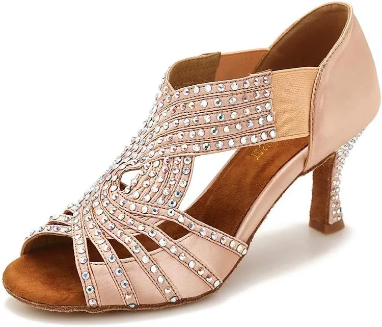 Women Rhinestone Dance Shoes Ballroom Latin Salsa Bachata Performance Dance Dancing Shoes