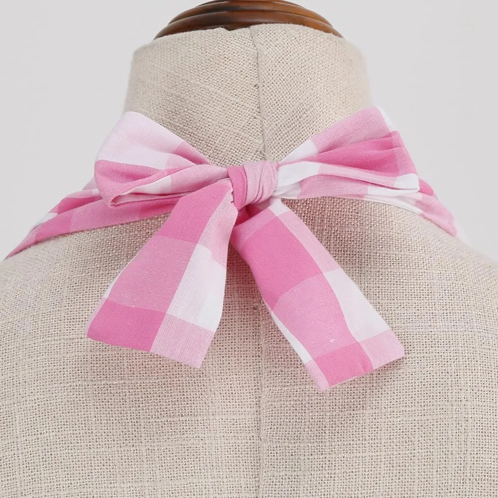 Women Vintage 1950s Retro Dress Spaghetti Strap Pink Gingham Swing Cocktail Party Dress Rockabilly A-line Midi Dress