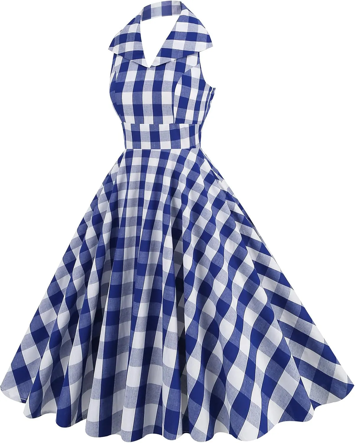 Women Vintage 1950s Retro Dress Spaghetti Strap Pink Gingham Swing Cocktail Party Dress Rockabilly A-line Midi Dress