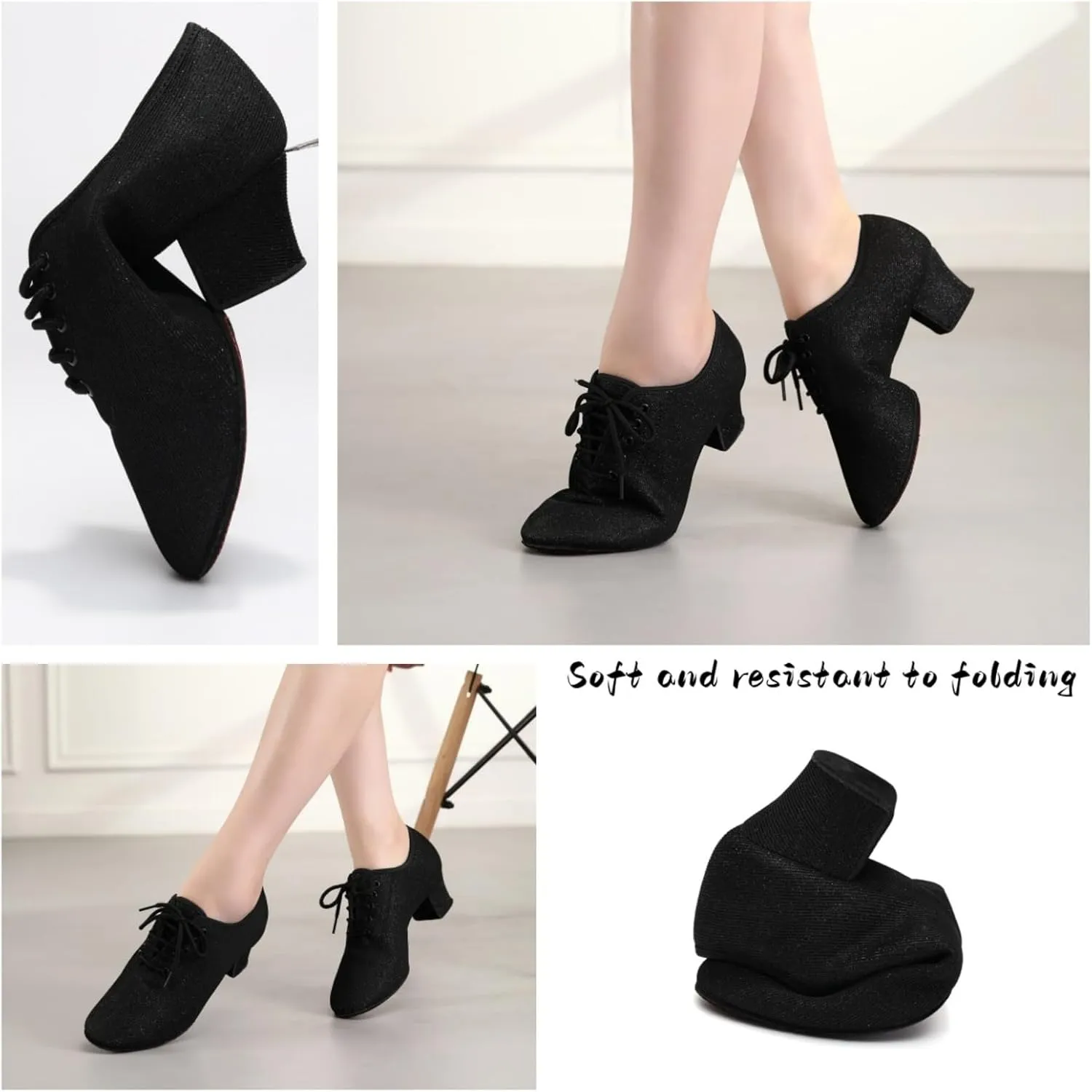 Women's Ballroom Dance Shoes Lace-up Closed Toe Low Heel Latin Dancing Shoes Salsa Rhythm Teaching Practice Professional Performance Dance Shoes