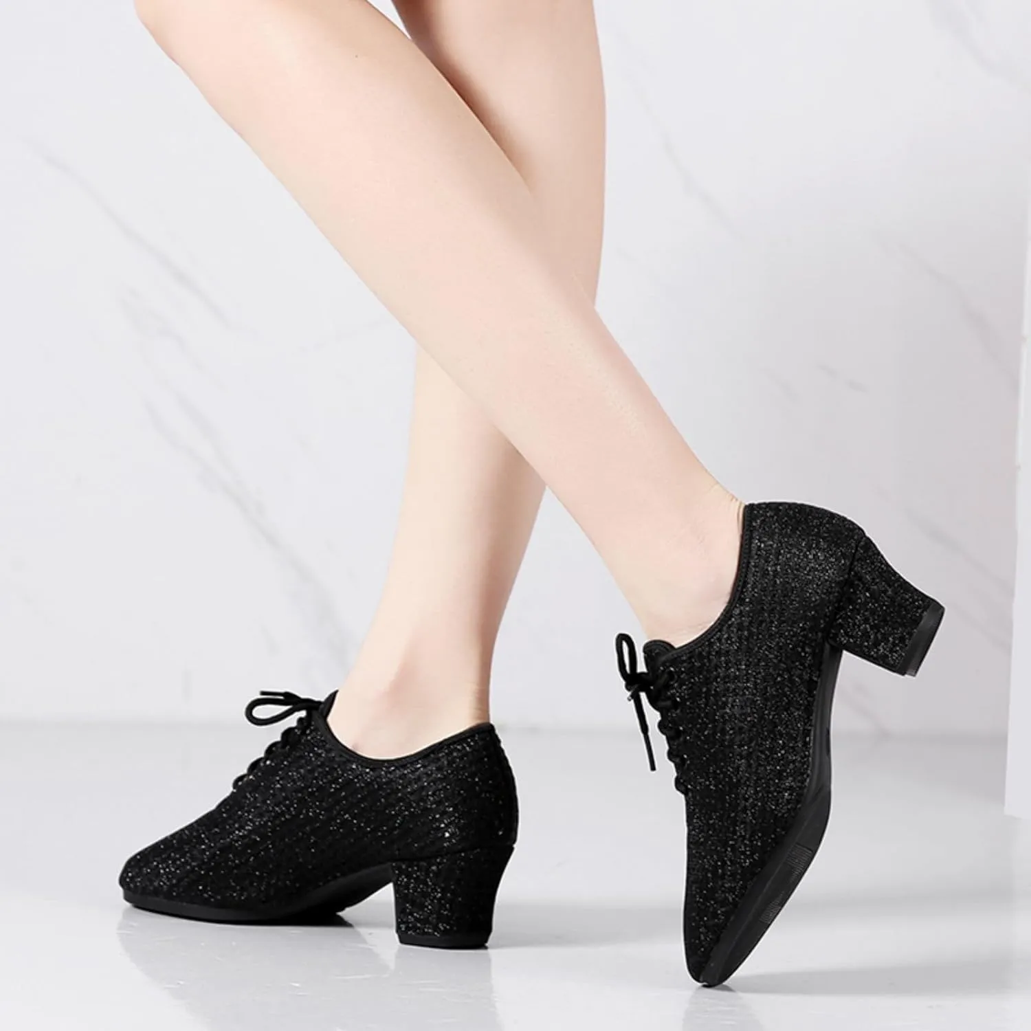 Women's Ballroom Dance Shoes Lace up Closed Toe Low Heel Modern Professional Latin Teaching Dance Practice Shoes,Model LHD-301