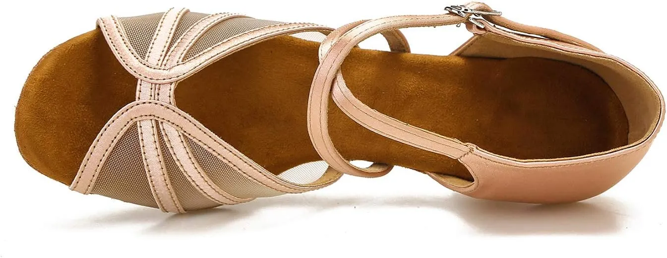 Women's Ballroom Dance Shoes Latin Salsa Dancing Shoes Cross Strap 2.5inch Heel 3inch Heel ZB04