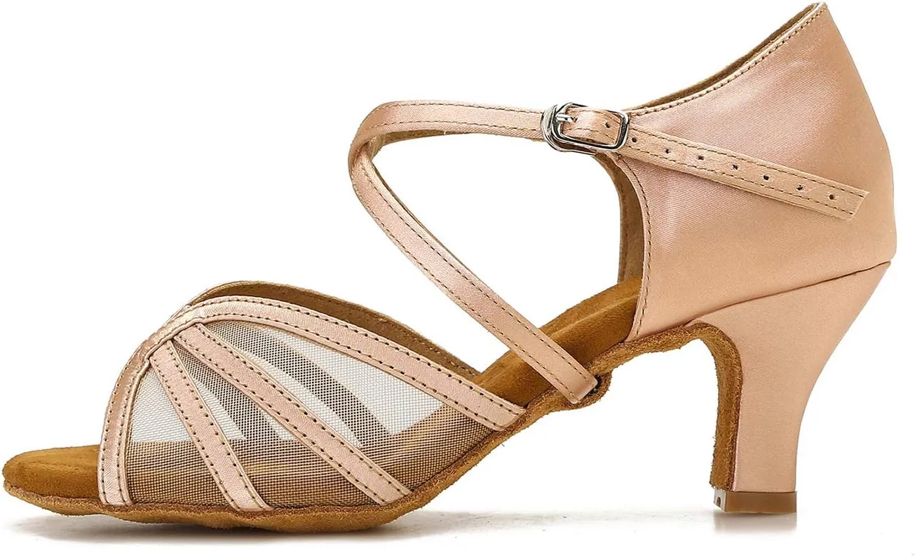 Women's Ballroom Dance Shoes Latin Salsa Dancing Shoes Cross Strap 2.5inch Heel 3inch Heel ZB04