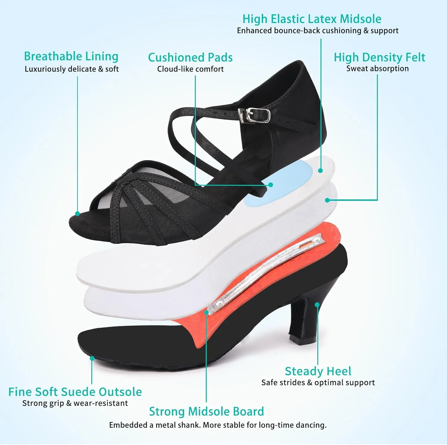 Women's Ballroom Dance Shoes Latin Salsa Dancing Shoes Cross Strap 2.5inch Heel 3inch Heel ZB04