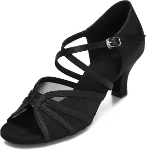 Women's Ballroom Dance Shoes Latin Salsa Dancing Shoes Cross Strap 2.5inch Heel 3inch Heel ZB04