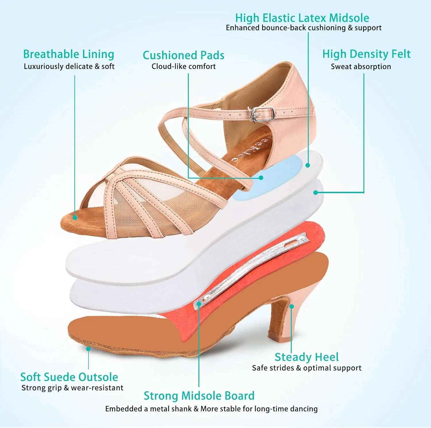 Women's Ballroom Dance Shoes Latin Salsa Dancing Shoes Cross Strap 2.5inch Heel 3inch Heel ZB04