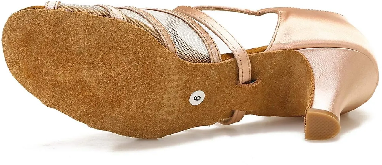 Women's Ballroom Dance Shoes Latin Salsa Dancing Shoes Cross Strap 2.5inch Heel 3inch Heel ZB04