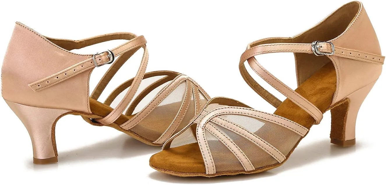 Women's Ballroom Dance Shoes Latin Salsa Dancing Shoes Cross Strap 2.5inch Heel 3inch Heel ZB04