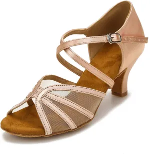 Women's Ballroom Dance Shoes Latin Salsa Dancing Shoes Cross Strap 2.5inch Heel 3inch Heel ZB04
