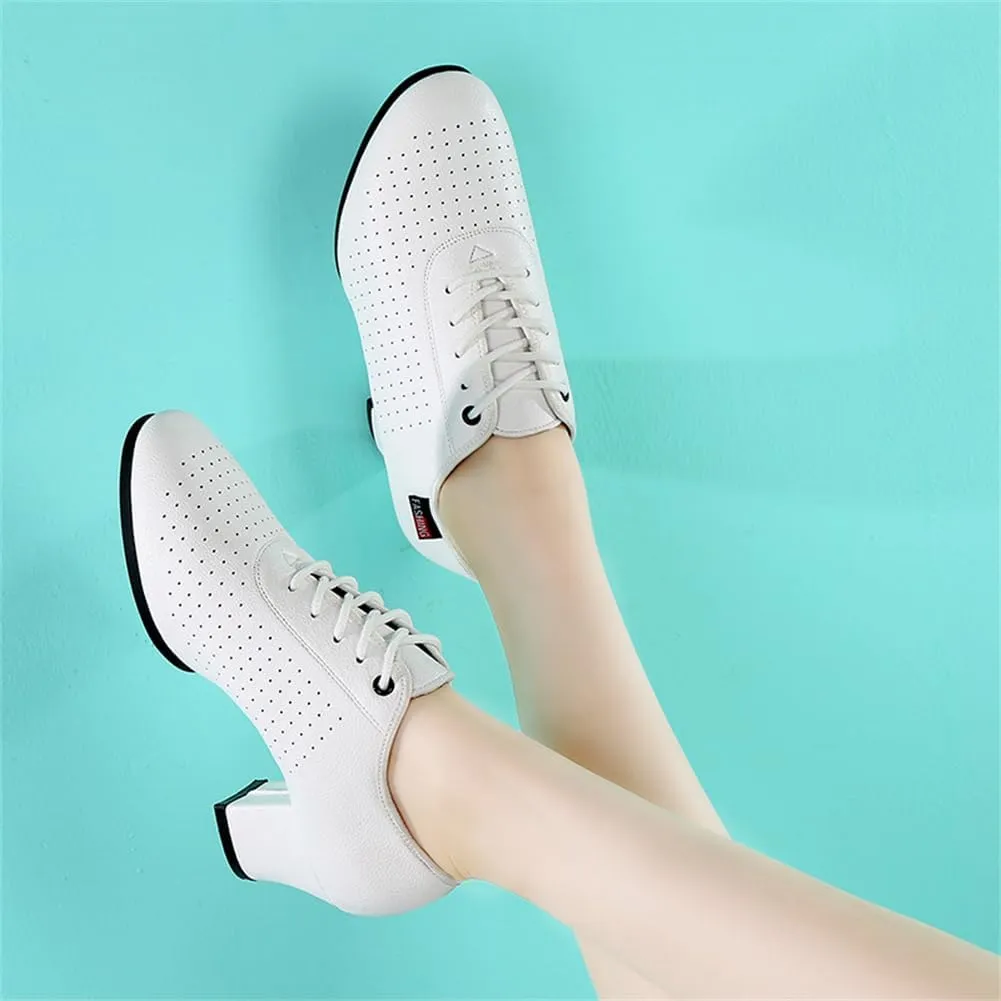 Women's Ballroom Dance Shoes, Leather Ballet Salsa Tango Practice Performance Shoes Stage Walking Shoes
