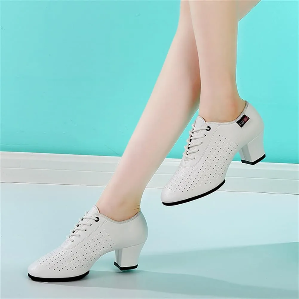 Women's Ballroom Dance Shoes, Leather Ballet Salsa Tango Practice Performance Shoes Stage Walking Shoes