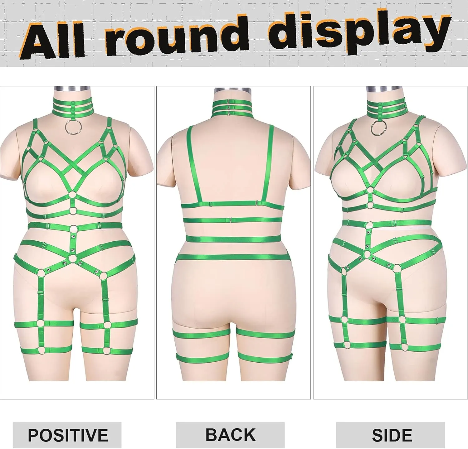 Women's Body Harness Bra Fashion Plus Size Cage Bra Cutout Stockings Garter Set Punk Gothic Carnival Dance Costume