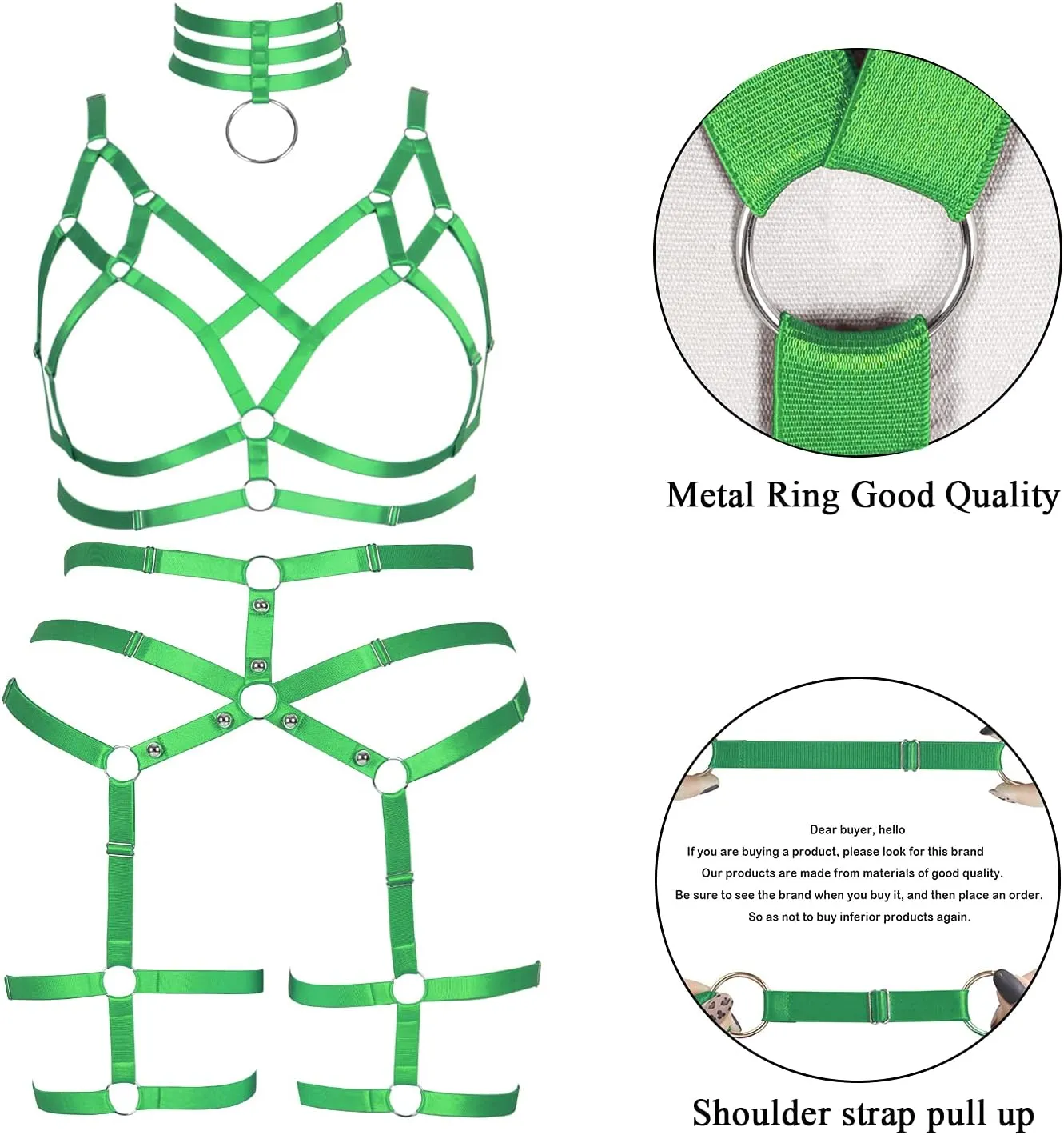 Women's Body Harness Bra Fashion Plus Size Cage Bra Cutout Stockings Garter Set Punk Gothic Carnival Dance Costume