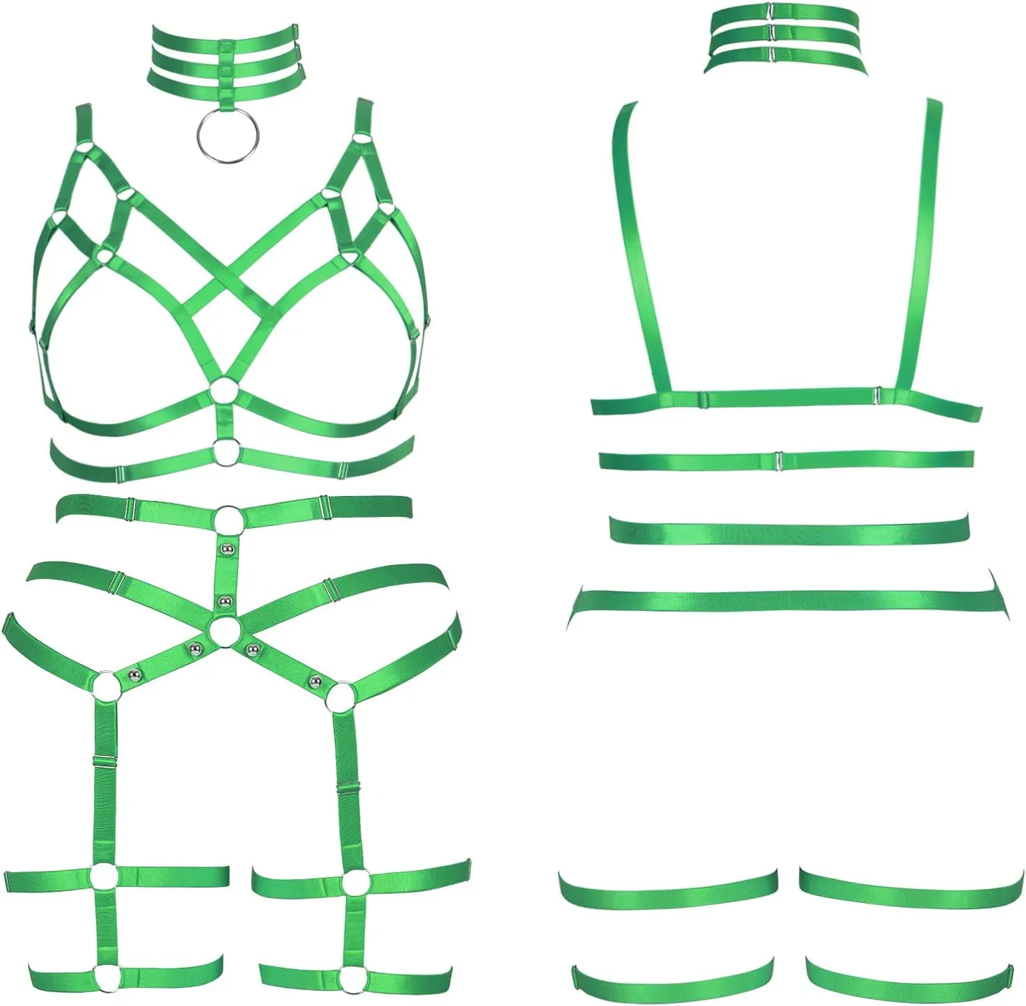 Women's Body Harness Bra Fashion Plus Size Cage Bra Cutout Stockings Garter Set Punk Gothic Carnival Dance Costume