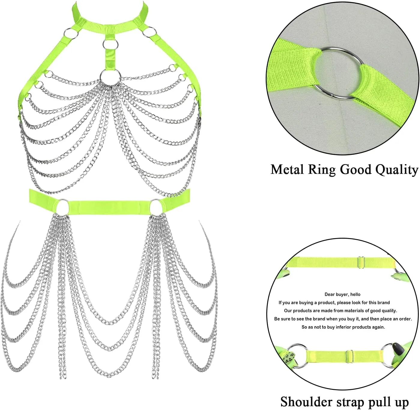 Women's Body Harness Bra Fashion Plus Size Cage Metal Chain Bra Stockings Garter Set Punk Carnival Gothic Dance Costume