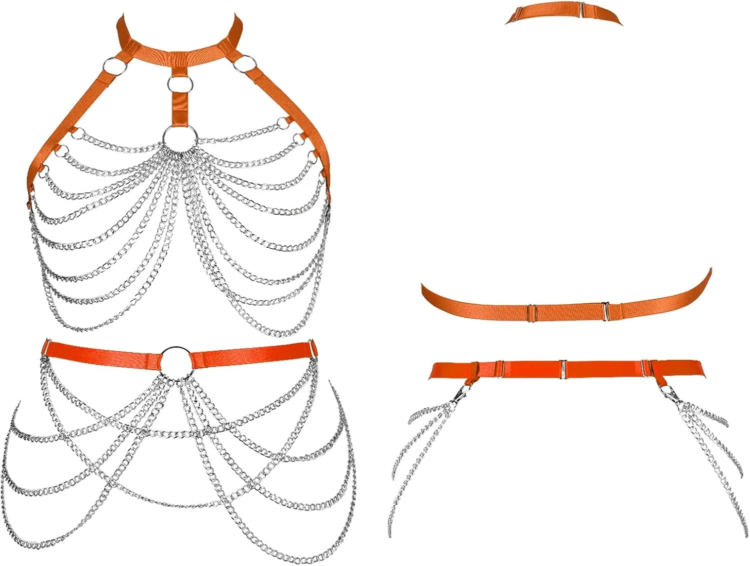 Women's Body Harness Bra Lingerie Plus Size Hollow Cage Metal Chain Bra Garter Set Carnival Punk Gothic Dance Costume