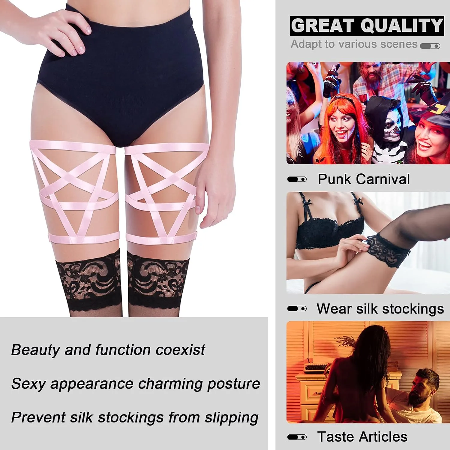 Women's Body Harness Pentagram Star Leg Loop Suspender Belt Thigh Cage Garter Belt Punk Goth Carnival Dance Costume