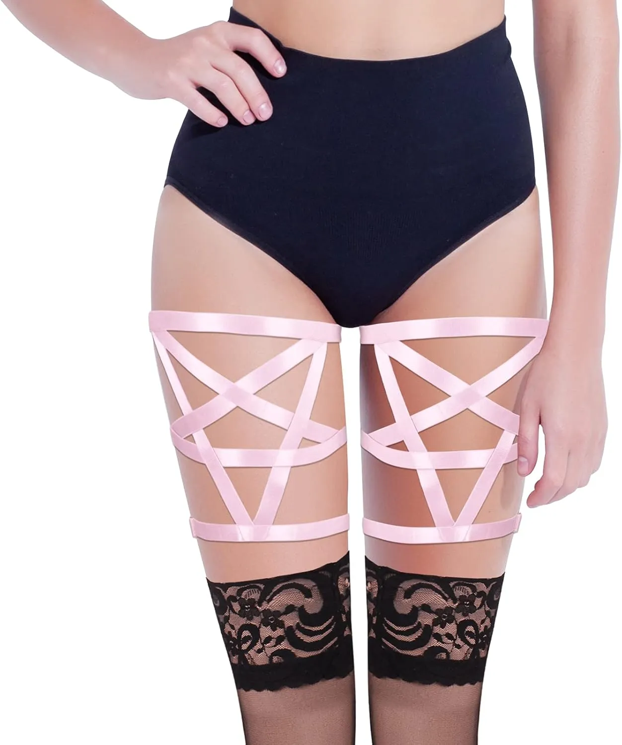 Women's Body Harness Pentagram Star Leg Loop Suspender Belt Thigh Cage Garter Belt Punk Goth Carnival Dance Costume
