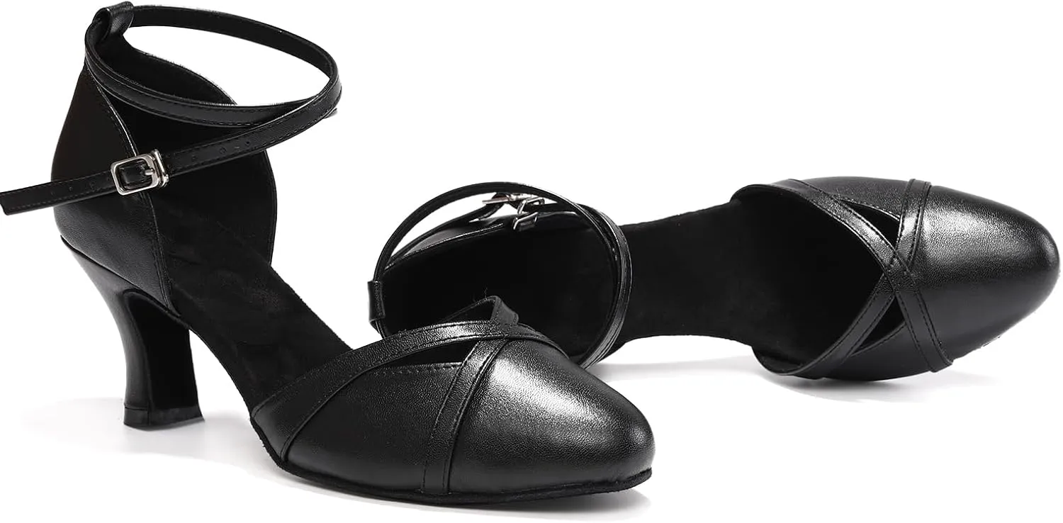 Women's Closed Toe Dance Shoes Ankle Strap Ballroom Latin Salsa Dancing Shoes