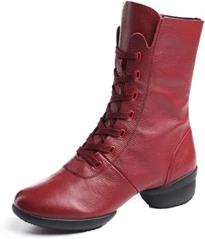 Womens Dancing Boots Lightweight Comfy Platform Dance Shoes Lace-Up Fashion Split Sole Dance Sneakers