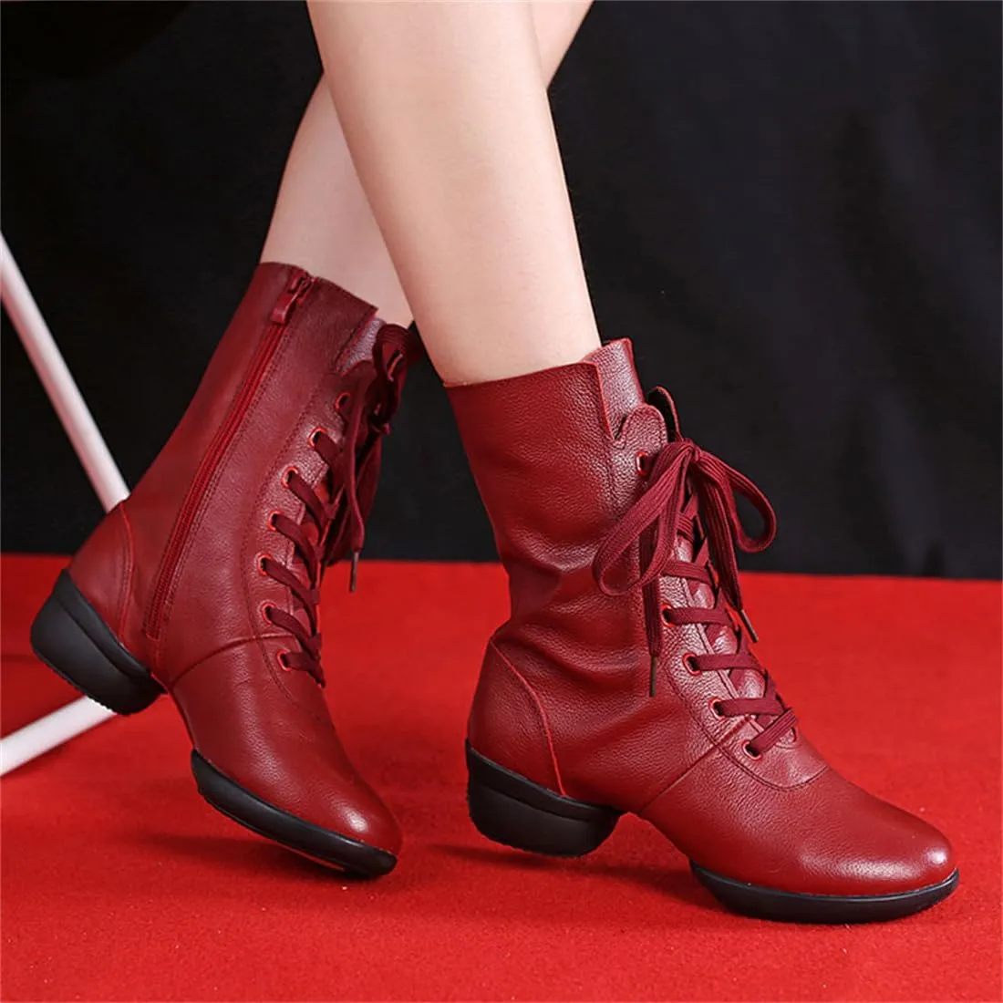 Womens Dancing Boots Lightweight Comfy Platform Dance Shoes Lace-Up Fashion Split Sole Dance Sneakers
