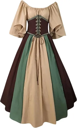 Womens Gothic Dress Vintage Off Shoulder Ruffle Sleeve Tie Up Corset Dress Renaissance Plus Size Victorian Dress