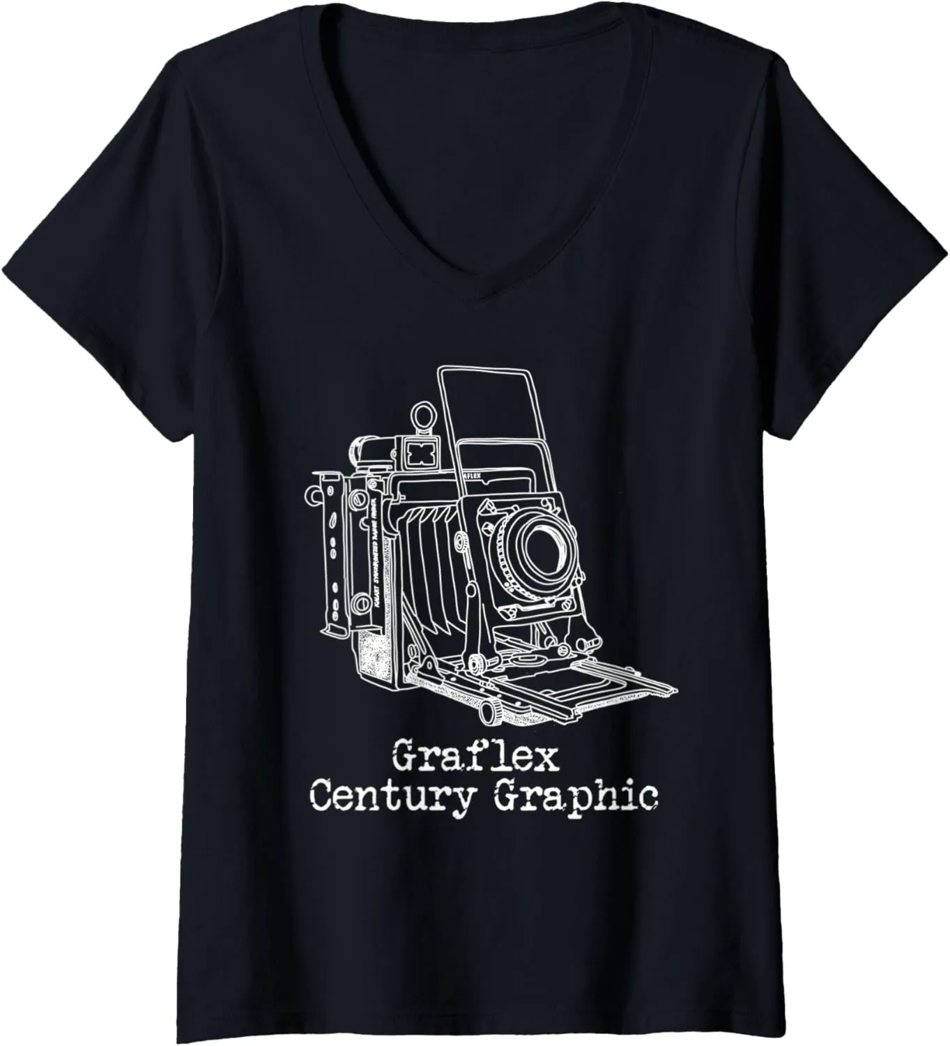 Womens Graflex Century Graphic retro vintage camera V-Neck T-Shirt