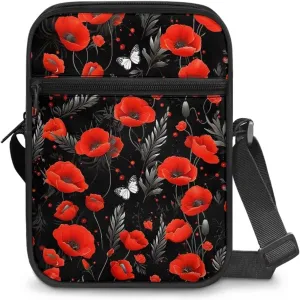 Women's Hibiscus Flower Crossbody Bag, Zip Small Messenger Shoulder Storage Bags