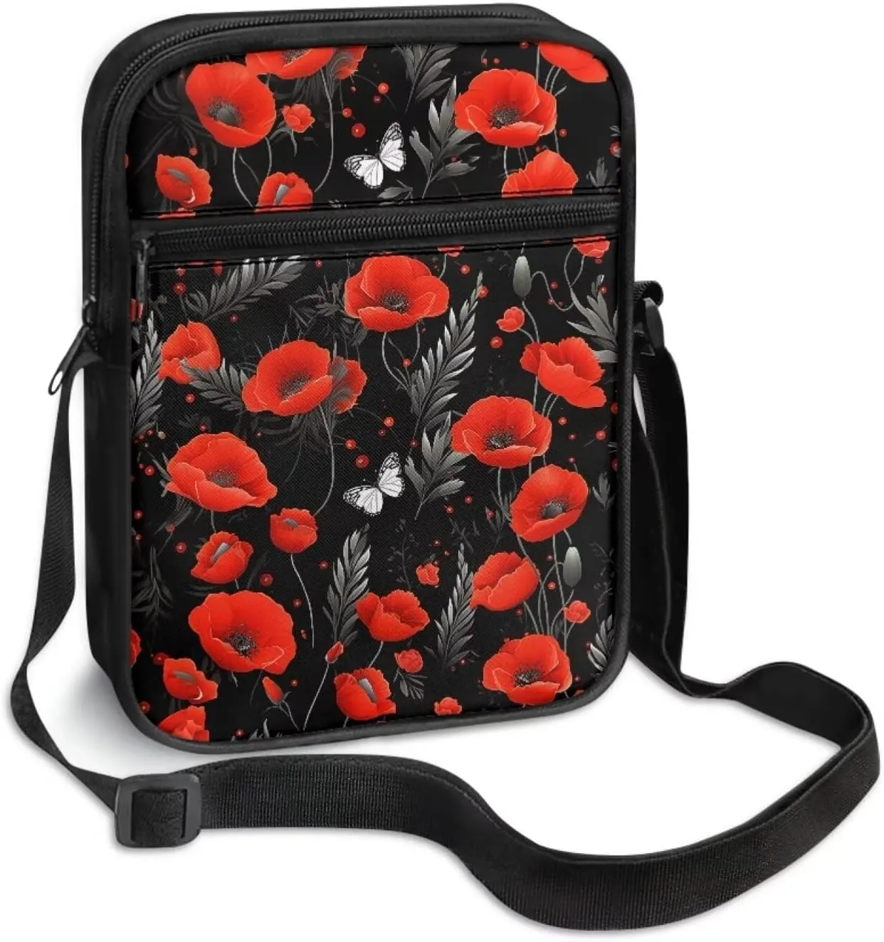 Women's Hibiscus Flower Crossbody Bag, Zip Small Messenger Shoulder Storage Bags