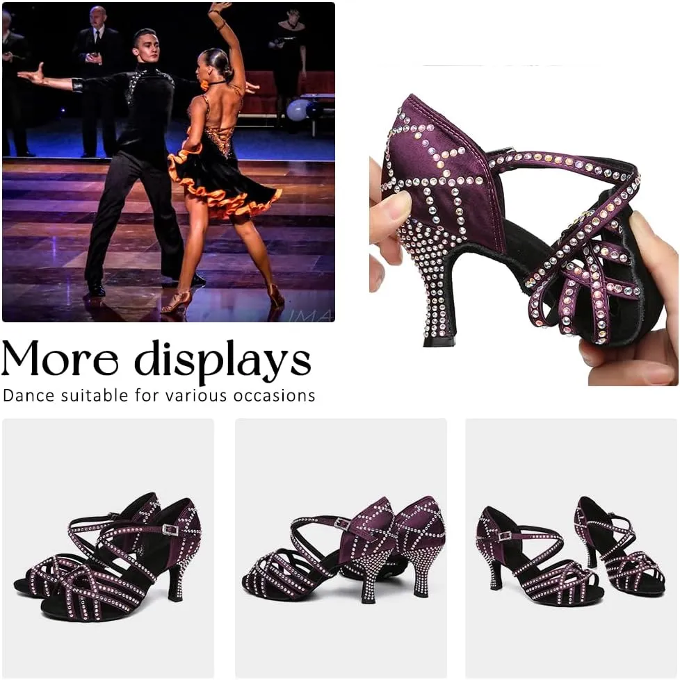 Women's Latin Dance Shoes Rhinestones Professional Ballroom Salsa Dance Shoes Suede Sole