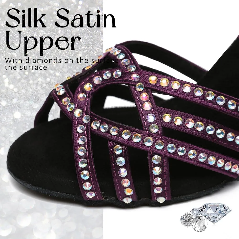 Women's Latin Dance Shoes Rhinestones Professional Ballroom Salsa Dance Shoes Suede Sole