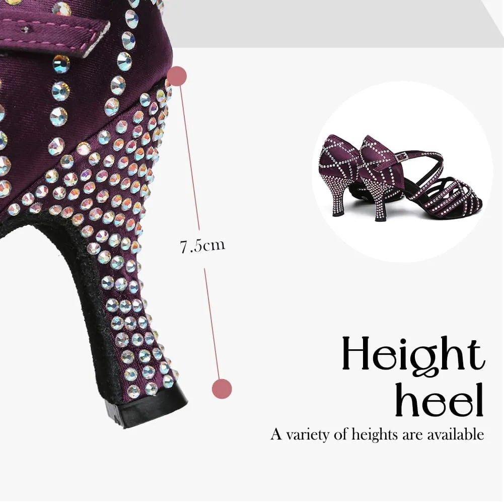Women's Latin Dance Shoes Rhinestones Professional Ballroom Salsa Dance Shoes Suede Sole