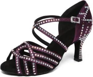 Women's Latin Dance Shoes Rhinestones Professional Ballroom Salsa Dance Shoes Suede Sole