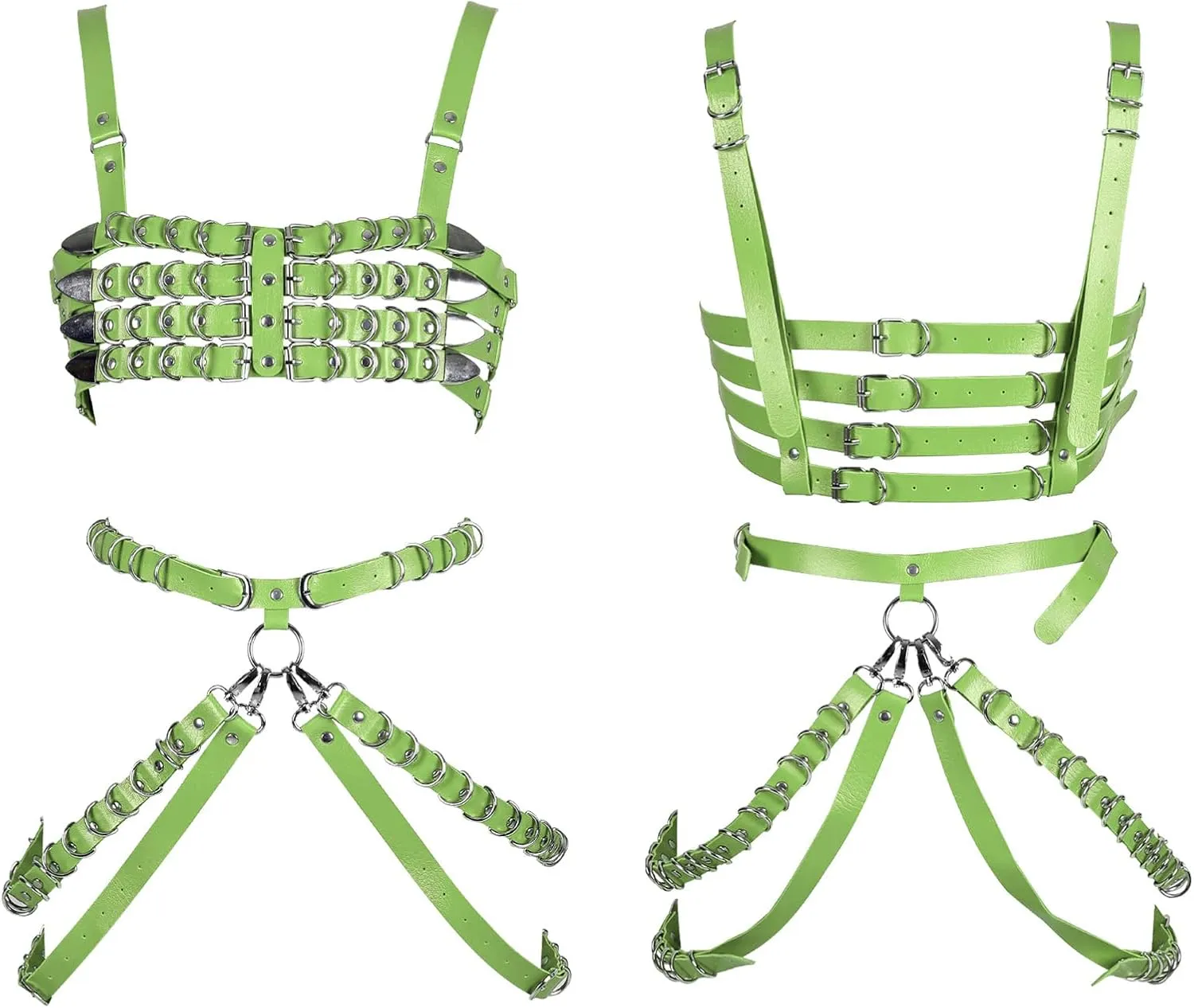 Women's Leather Body Harness Bra Garter Belt Set Punk Gothic Dance Carnival Costume Accessories