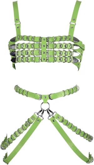 Women's Leather Body Harness Bra Garter Belt Set Punk Gothic Dance Carnival Costume Accessories