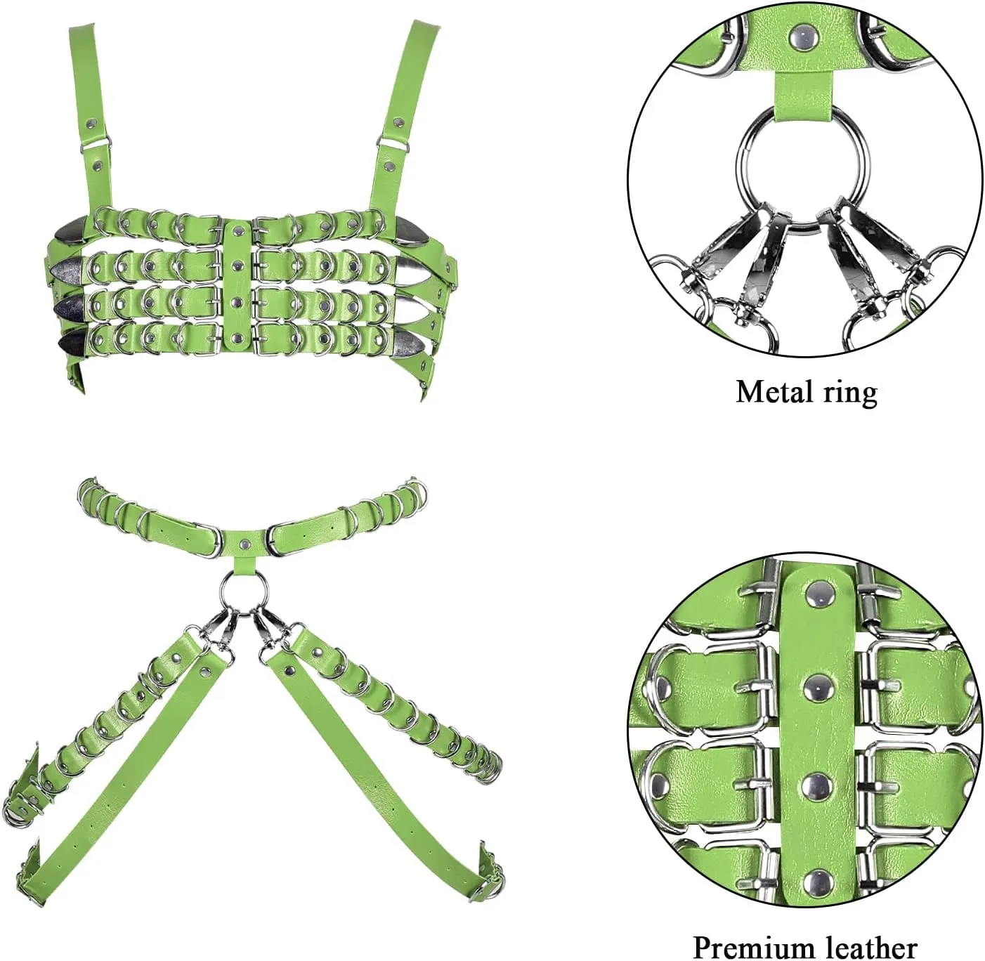 Women's Leather Body Harness Bra Garter Belt Set Punk Gothic Dance Carnival Costume Accessories