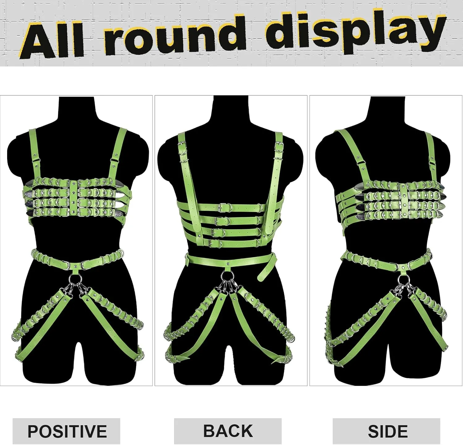 Women's Leather Body Harness Bra Garter Belt Set Punk Gothic Dance Carnival Costume Accessories