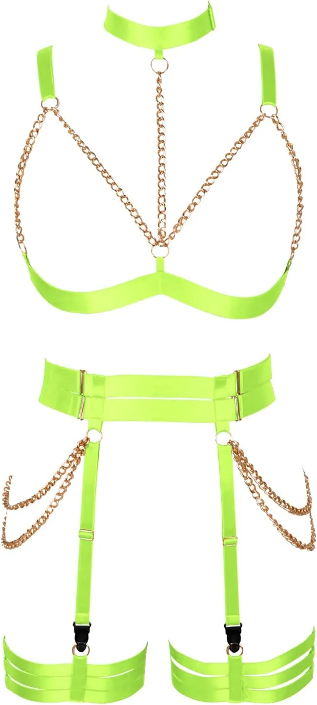 Women's Lingerie Full Cage Body Chain Harness Gothic Belt Waist Garter Belts