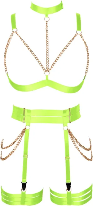 Women's Lingerie Full Cage Body Chain Harness Gothic Belt Waist Garter Belts