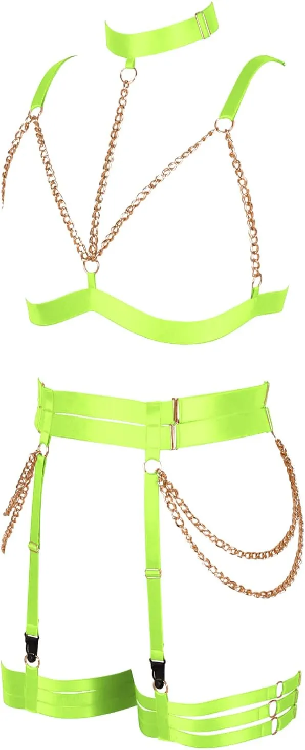 Women's Lingerie Full Cage Body Chain Harness Gothic Belt Waist Garter Belts