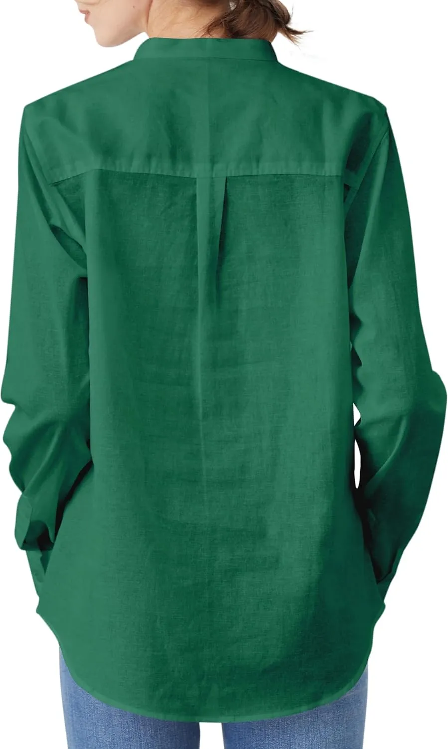 Women's Mandarin Collar Button-Down Shirts Casual Cotton Long Sleeve Blouses