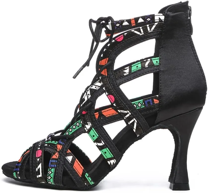 Women's Open Toe Ankle Dance Boots Latin Salsa Ballrooom Performence Practice Dance Shoes,YCL523