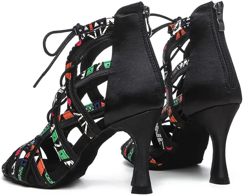 Women's Open Toe Ankle Dance Boots Latin Salsa Ballrooom Performence Practice Dance Shoes,YCL523