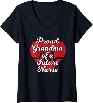 Womens Proud Grandma of a Future Nurse Heart V-Neck T-Shirt
