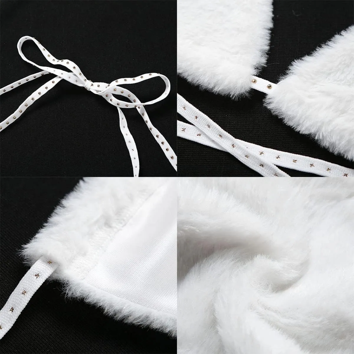 Women's Rave Furry Bra Top Strappy Halter Triangle Bralette Cami Tanks Festival Party Dance Hot Clubwear