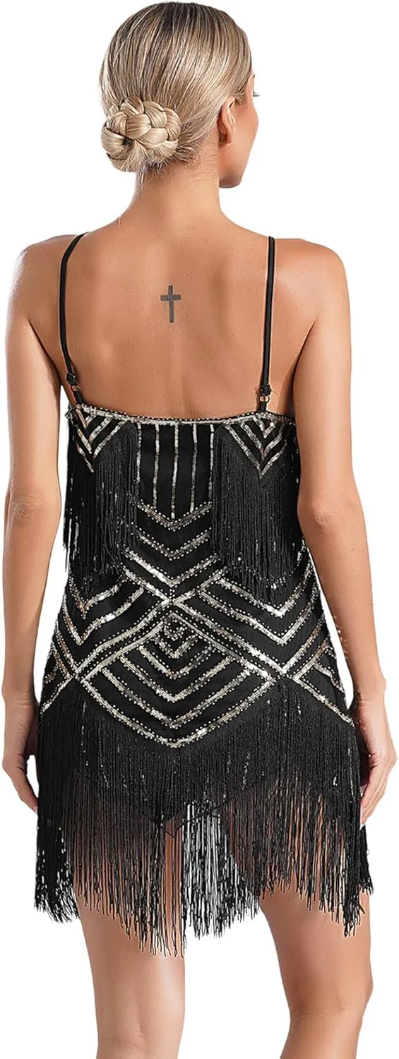 Women's Sexy Latin Dance Dress Fringe Bodycon Dress Flapper Cocktail Dress Samba Tango Dance Costume