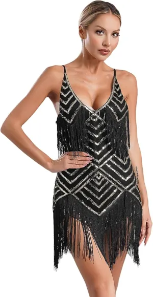 Women's Sexy Latin Dance Dress Fringe Bodycon Dress Flapper Cocktail Dress Samba Tango Dance Costume